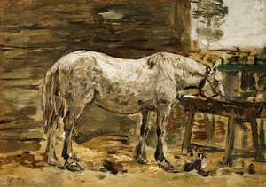 Caballo blanco en el abrevadero, c.1885-90 de Eugene Louis Boudin
