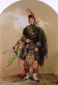 Un gaitero de los Highlanders 79 en el campamento de Chobham en 1853 de Eugene Louis Lami