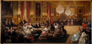 Aubert dirige a los cantantes de la Ópera cómica frente a Luis Felipe I, la familia real, la Reina Victoria y el Príncipe Alberto de Eugene Louis Lami