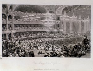 Baile de máscaras organizado en la Ópera de París. Grabado por Eugene Louis Lami (1843). Colección privada de Eugene Louis Lami