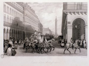 Cortejo de un embajador en la Place de la Bourse a su llegada a París. Grabado por Eugene Louis Lami (1800-1890) 1843 Colección privada de Eugene Louis Lami
