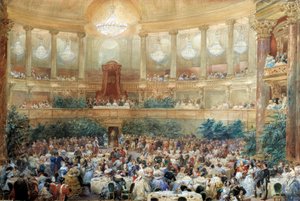 Cena ofrecida por Napoleón III a la Reina Victoria en la sala de la Ópera de Versalles el 25 de agosto de Eugene Louis Lami