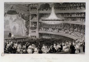 Ovation de un actor durante una actuación en el Théâtre des Italiens en París. Grabado por Eugène Louis Lami (1800-1890) de Eugene Louis Lami