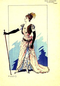 Vestuario de la obra " El cotilleo ". 1889 (grabado) de Eugene Mesples