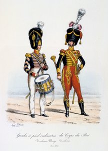 Guardias a pie ordinarios del Cuerpo del Rey, Tambor Mayor y Tamborilero, 1822-30