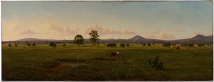 Vista de los Alpes de Gippsland, desde Bushy Park en el río Avon