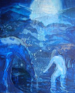 Moon-Night Swim, 2020 (pigmentos, óleo, lienzo)