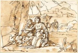 Virgen con el Niño, Santa Ana y el Niño San Juan, con San José al fondo de Eugenio Agneni