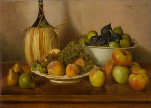 Naturaleza muerta con fruta (pintura al óleo sobre lienzo)