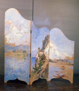 Tres vistas del Lago Maggiore: Isola Bella, Santa Caterina del Sasso, Isola dei Pescatori de Eugenio Gignous