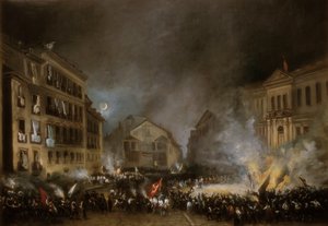 Episodio de la Revolución de 1854 en la Puerta del Sol en Madrid. Pintura de Eugenio Lucas Velázquez de Eugenio Lucas Velázquez