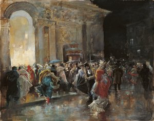 Llegada al teatro en una noche de baile de máscaras de Eugenio Lucas Villaamil