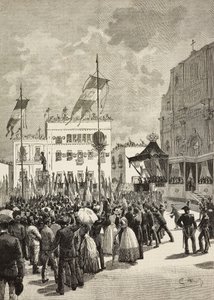 Inauguración del monumento a Víctor Manuel II (1820-1878), primer rey de Italia, en presencia de Umberto I (1844-1900), rey de Italia, estatua de Eugenio Maccagnani (1852-1930), Lecce, Italia. de Eugenio Maccagnani