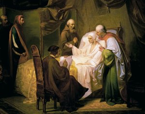 Dante Alighieri (1265-1321) en su lecho de muerte