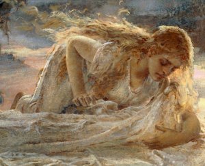 La Magdalena besando los pies de Cristo mientras es bajado de la cruz, (detalle) de Eugenio Prati