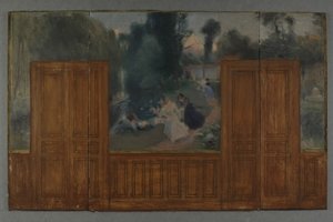 Boceto para el ayuntamiento de Créteil: Paisaje - Orillas del Marne vistas desde el puente de Ile Sainte-Catherine de Eugène Martial Simas