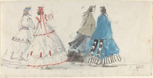Cuatro Damas en Crinolinas Caminando en Trouville de Eugène Boudin