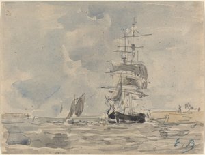 Marina con velero de Eugène Boudin