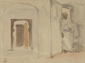 Árabe en la puerta de su casa de Eugène Delacroix