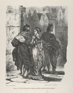 Fausto intentando seducir a Margarita Goethe, Fausto, 1825-27 de Eugène Delacroix