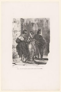 Faust probeert Grietje te verleiden Fausto: Mi hermosa jovencita, ¿me atrevería a ofrecerte mi brazo y llevarte a casa? (título en el objeto) Fausto (título de la serie) Fausto, tragedia de M. de Goethe (título de la serie) de Eugène Delacroix