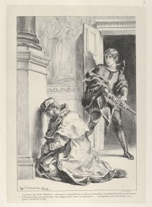 Hamlet intenta matar al rey, 1834-43 de Eugène Delacroix