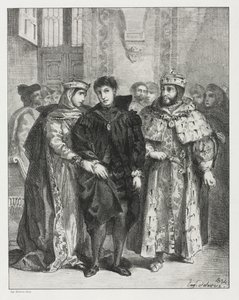 Hamlet: La reina intenta consolar a Hamlet de Eugène Delacroix