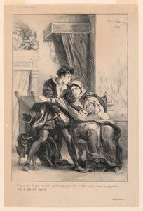 Ilustración para Hamlet: Hamlet y la Reina (III,4) de Eugène Delacroix