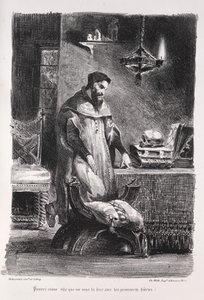 Ilustraciones para Fausto: Fausto en su camerino de Eugène Delacroix