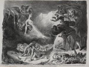 Ilustraciones para Fausto: La sombra de Margarita aparece a Fausto de Eugène Delacroix