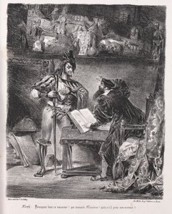 Ilustraciones para Fausto: Mefistófeles visita a Fausto de Eugène Delacroix