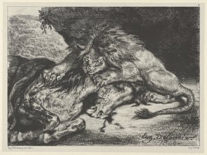 León Devorando un Caballo, 1844 de Eugène Delacroix