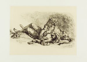 Leona desgarrando el pecho de un árabe de Eugène Delacroix