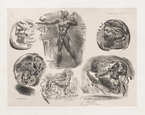 Hoja de Seis Monedas Antiguas de Eugène Delacroix