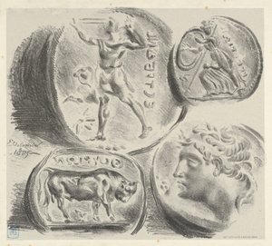 Estudios de cuatro monedas griegas, 1825 de Eugène Delacroix