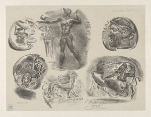 Estudios de seis monedas griegas de Eugène Delacroix