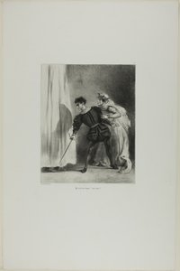El asesinato de Polonio, lámina 9 de Hamlet de Eugène Delacroix