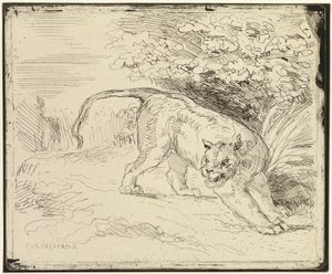Tigre listo para la primavera de Eugène Delacroix