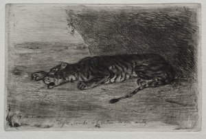 Tigre Durmiendo en la Entrada de su Guarida de Eugène Delacroix