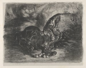 Caballo salvaje derribado por un tigre, 1828 de Eugène Delacroix