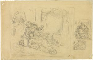 Mujer Muriendo(?), Hombre en el Dormitorio, Dos Bocetos del Mismo de Eugène Delacroix