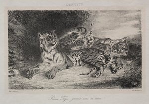 Joven Tigre Jugando con su Madre de Eugène Delacroix