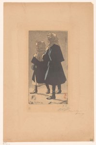 Dos chicas con ropa de invierno de Eugène Delâtre (signed by artist)