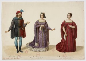 Vestuario - Frederic Lemaitre como Buridan, Mlle George como Marguerite de Bourgogne (La Tour de Nesle, septiembre de 1832) de Eugène Du Faget