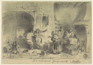 Interior de la posada con visitantes borrachos que se niegan a pagar
Les mauvais payeurs (título en el objeto) de Eugène François de Block