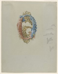 Diseño para una hebilla de cinturón con dos peces y algas de Eugene Grasset