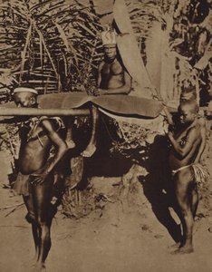Jefe de una tribu de pigmeos africanos siendo llevado en una litera (foto en blanco y negro) de European Photographer