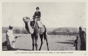 Lady Dorothy Mills partiendo de expedición en el desierto del Sahara