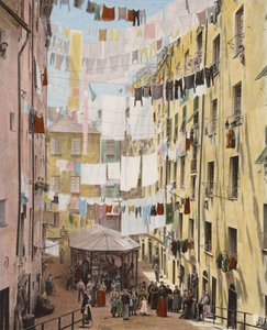 Calle del casco antiguo de Génova, Italia (foto coloreada) de European Photographer