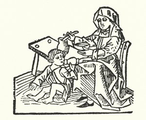 Enfermera y niño del siglo XV de European School